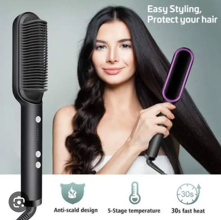 909 Straightner 909 Hair Straightener Brush – Fast Heating, Anti-Frizz, Dual Voltage, Ceramic Ionic Hair Straightening Brush for Women &amp; Men