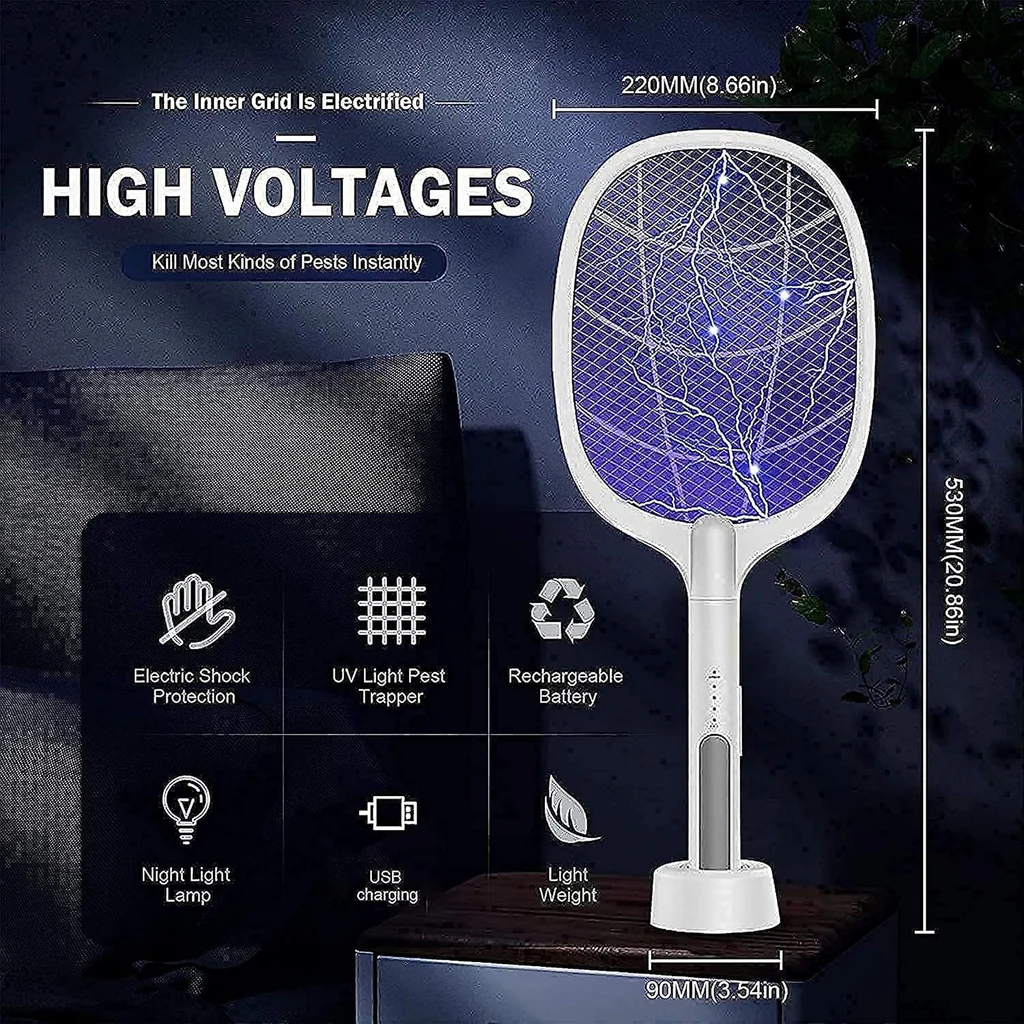 Large Mosquito Racket – Rechargeable Electric Fly &amp;amp; Insect Killer Swatter